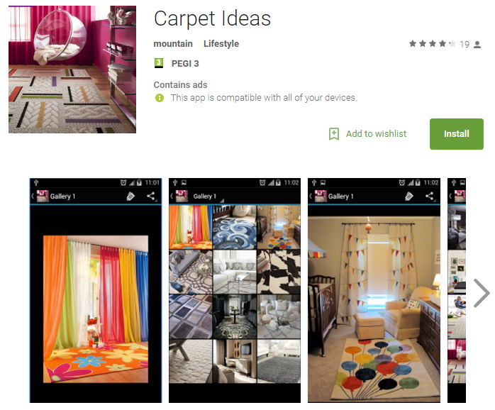 zrzut ekranu aplikacji Carpet Ideas